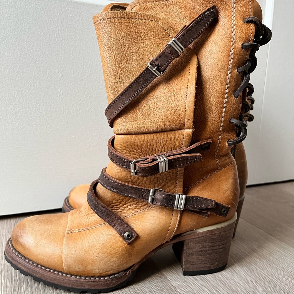 Freebird by Steven Tan and Dark Brown Lace-Up Leather Boots